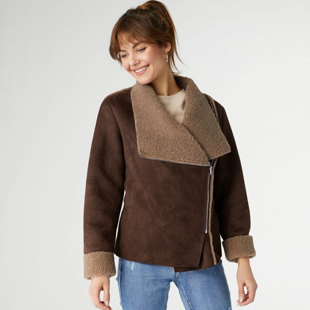 COCO + CARMEN ADARA FAUX SUEDE MOTO JACKET